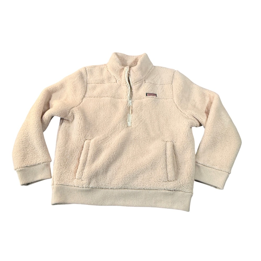 Vineyard Vines Womens XL Sherpa Fleece Quarter Zip Pullover Cream Beige Logo